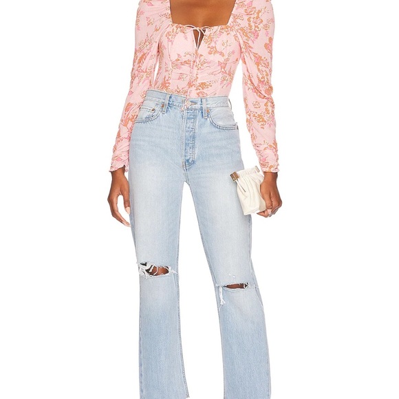 Free People Hilary Printed Top in Pink Combo - L NWT - Picture 5 of 5